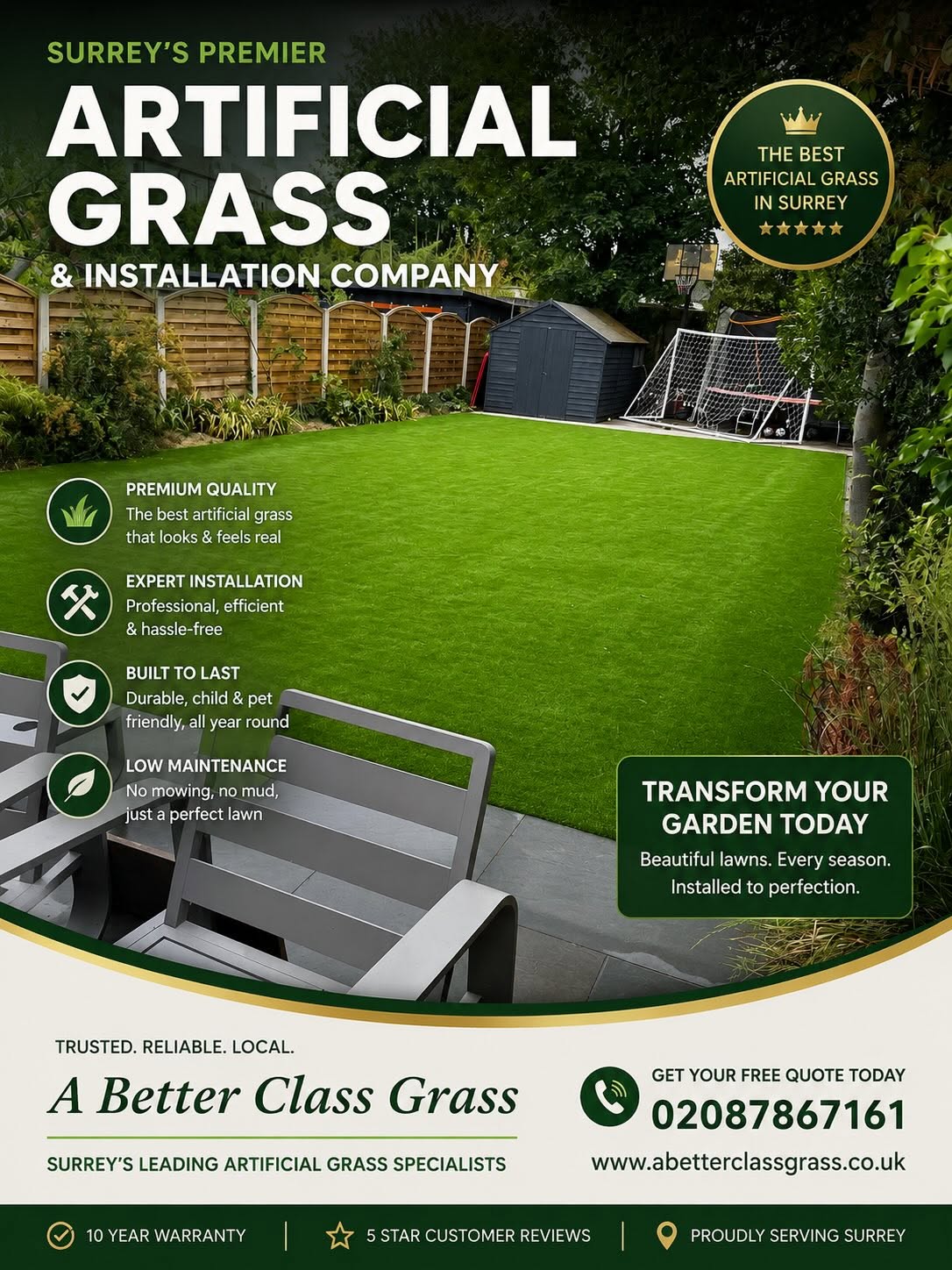 Artificial grass installation completed in Surrey garden